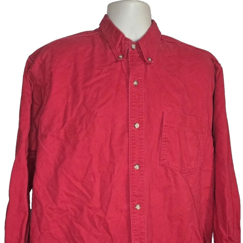 Vintage County Seat Authentic Jeanswear Men Sz L Red Denim Shirt Button Front